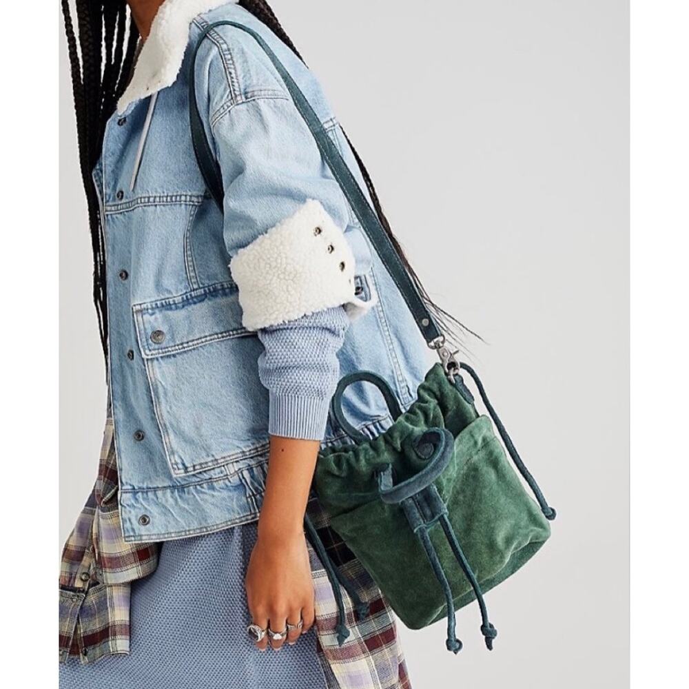 Free People Scout Slouchy Crossbody Bag, Green Suede - Picture 2 of 8